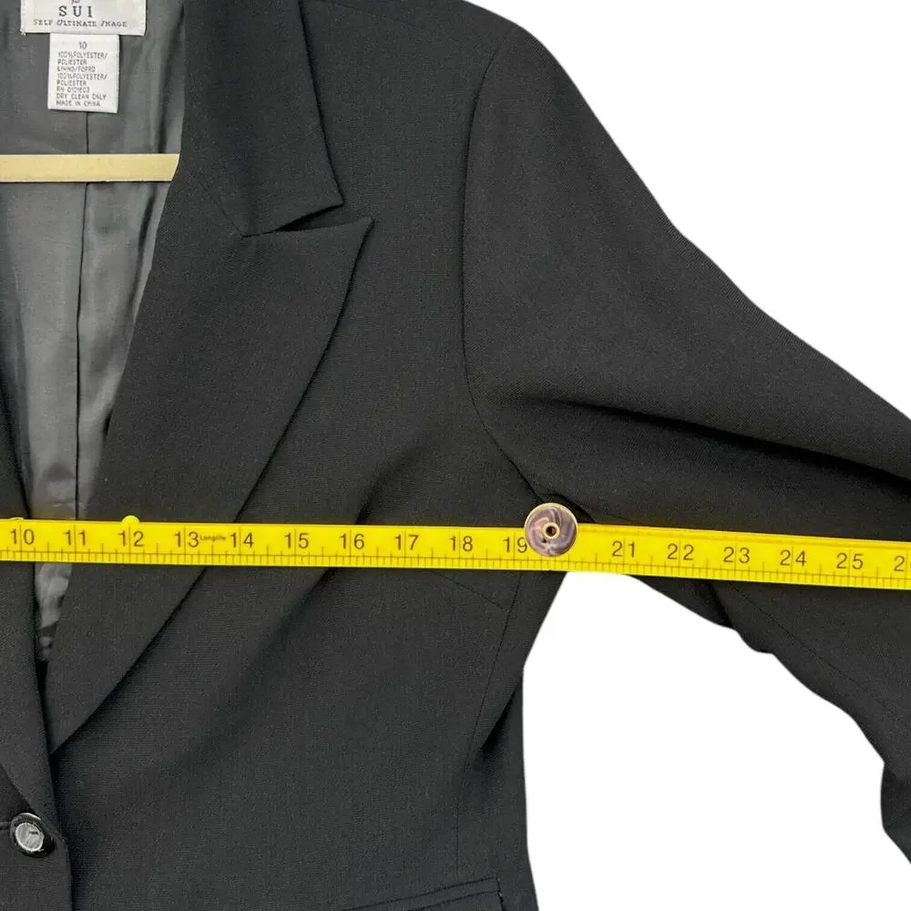 Justin Taylor For SUI Vintage Black Notched Lapel Blazer 2-Button Jacket Size 10